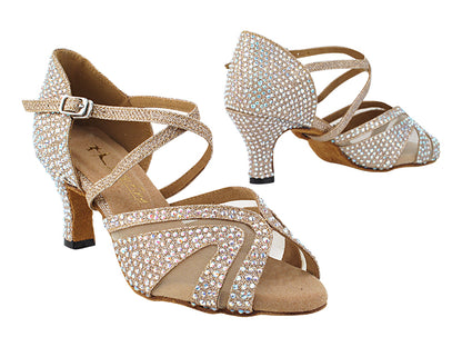 3036Bling Champagne Glitter Satin &amp; Mesh with 2.5&quot; Heel (2899) in the photo