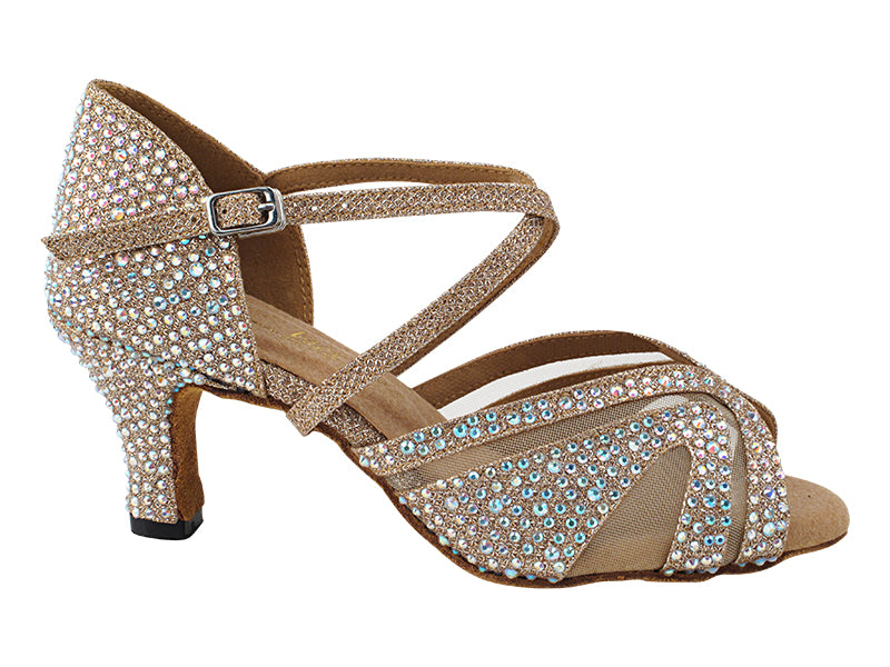 3036Bling Champagne Glitter Satin &amp; Mesh with 2.5&quot; Heel (2899) in the photo