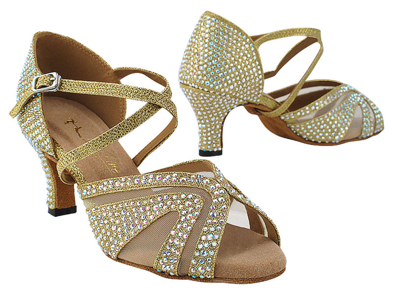 3036Bling Gold Glitter Satin &amp; Mesh with 2.5&quot; Heel (2899) in the photo