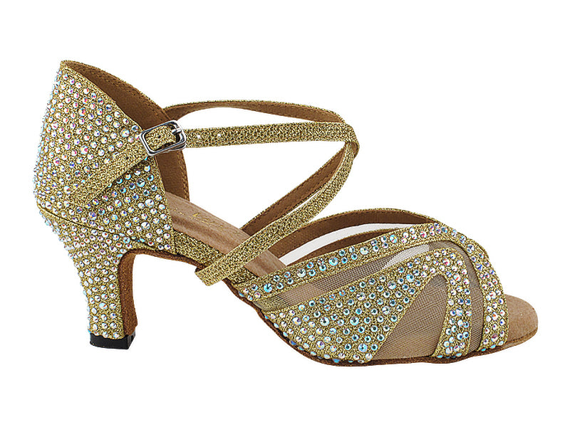 3036Bling Gold Glitter Satin &amp; Mesh with 2.5&quot; Heel (2899) in the photo