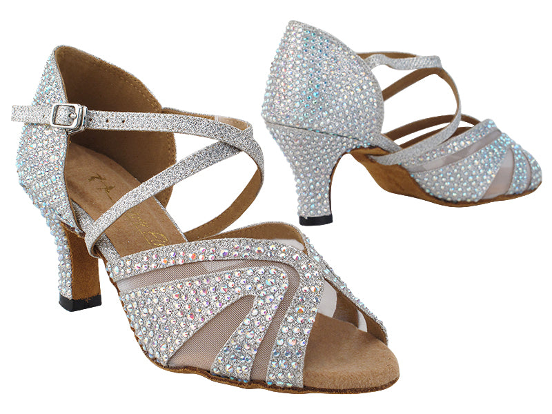 3036Bling Silver Glitter Satin &amp; Mesh with 2.5&quot; Heel (2899) in the photo