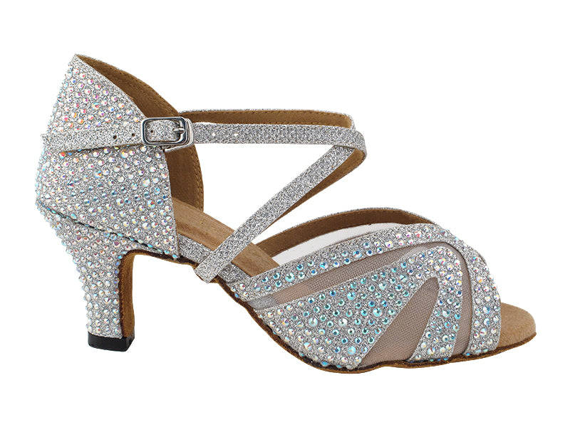 3036Bling Silver Glitter Satin &amp; Mesh with 2.5&quot; Heel (2899) in the photo