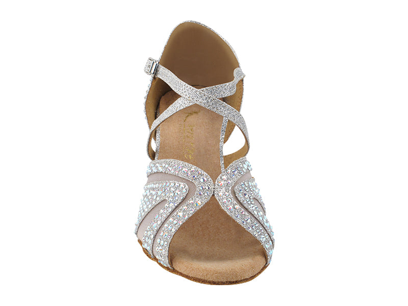 3036Bling Silver Glitter Satin &amp; Mesh with 2.5&quot; Heel (2899) in the photo