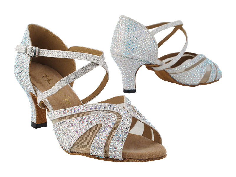 3036Bling White Glitter Satin &amp; Mesh with 2.5&quot; Heel (2899) in the photo