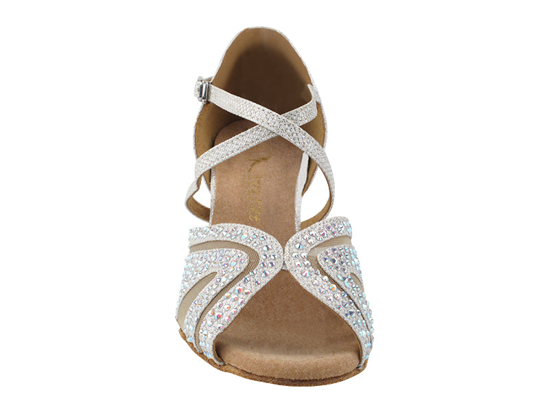 3036Bling White Glitter Satin &amp; Mesh with 2.5&quot; Heel (2899) in the photo