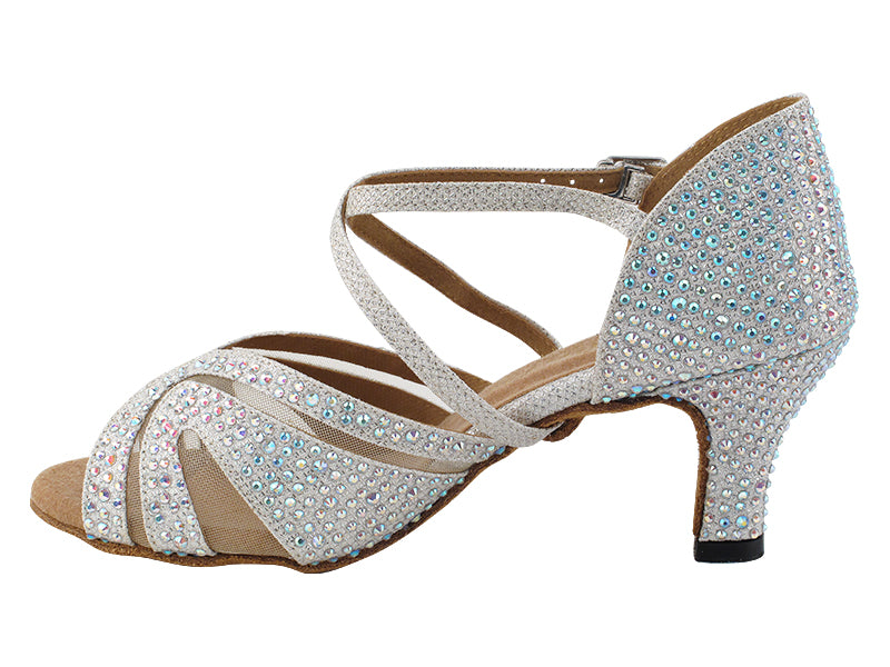 3036Bling White Glitter Satin &amp; Mesh with 2.5&quot; Heel (2899) in the photo