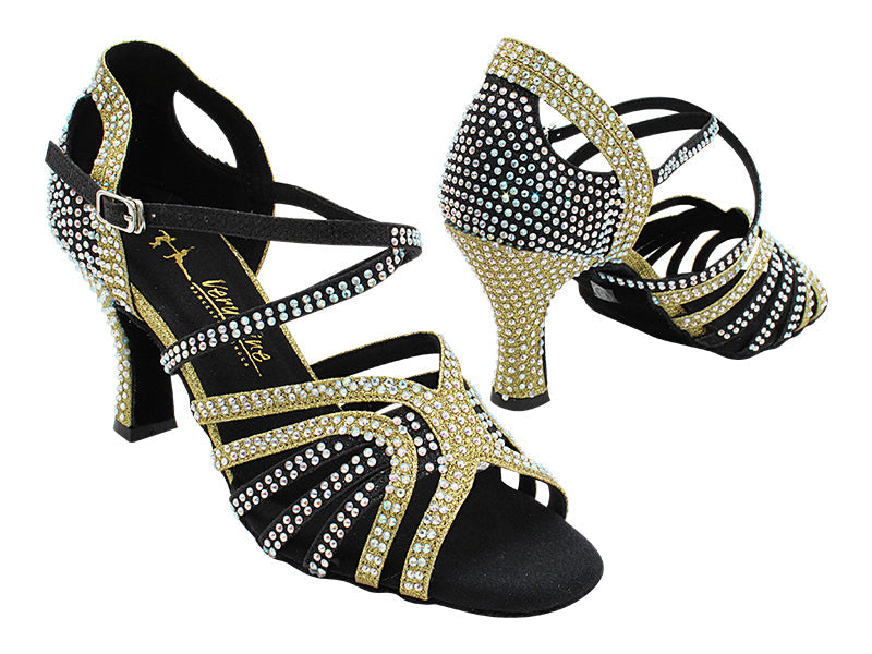 3038Bling Black &amp; Gold Glitter Satin with 3&quot; Heel (6812) in the photo