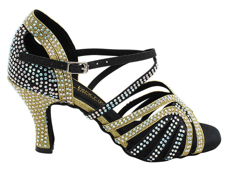 3038Bling Black &amp; Gold Glitter Satin with 3&quot; Heel (6812) in the photo