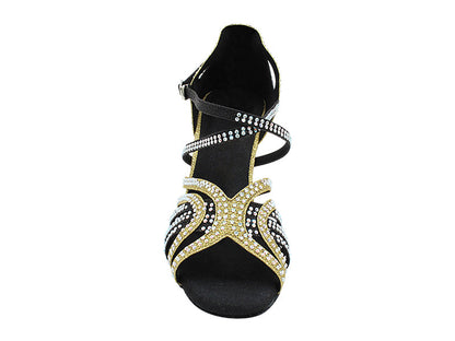 3038Bling Black &amp; Gold Glitter Satin with 3&quot; Heel (6812) in the photo