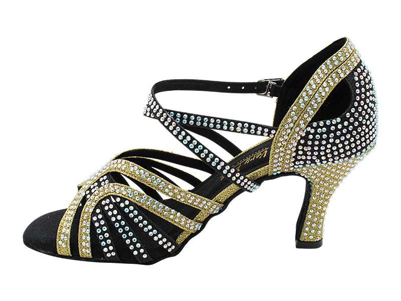 3038Bling Black &amp; Gold Glitter Satin with 3" Heel (6812) in the photo