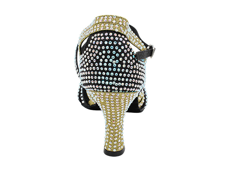 3038Bling Black &amp; Gold Glitter Satin with 3" Heel (6812) in the photo