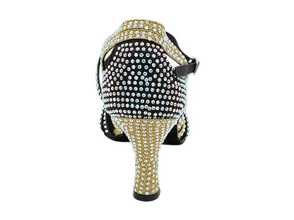 3038Bling Black &amp; Gold Glitter Satin with 3" Heel (6812) in the photo