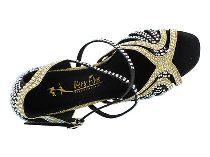 3038Bling Black &amp; Gold Glitter Satin with 3" Heel (6812) in the photo