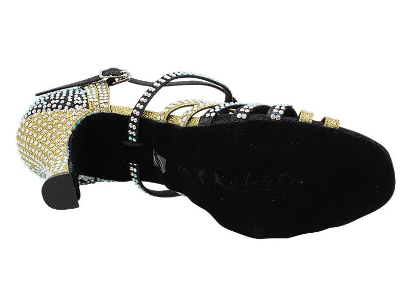 3038Bling Black &amp; Gold Glitter Satin with 3" Heel (6812) in the photo