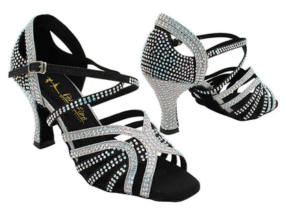 3038Bling Black &amp; Silver Glitter Satin with 3&quot; Heel (6812) in the photo