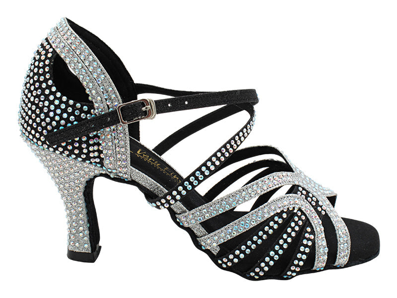 3038Bling Black &amp; Silver Glitter Satin with 3&quot; Heel (6812) in the photo