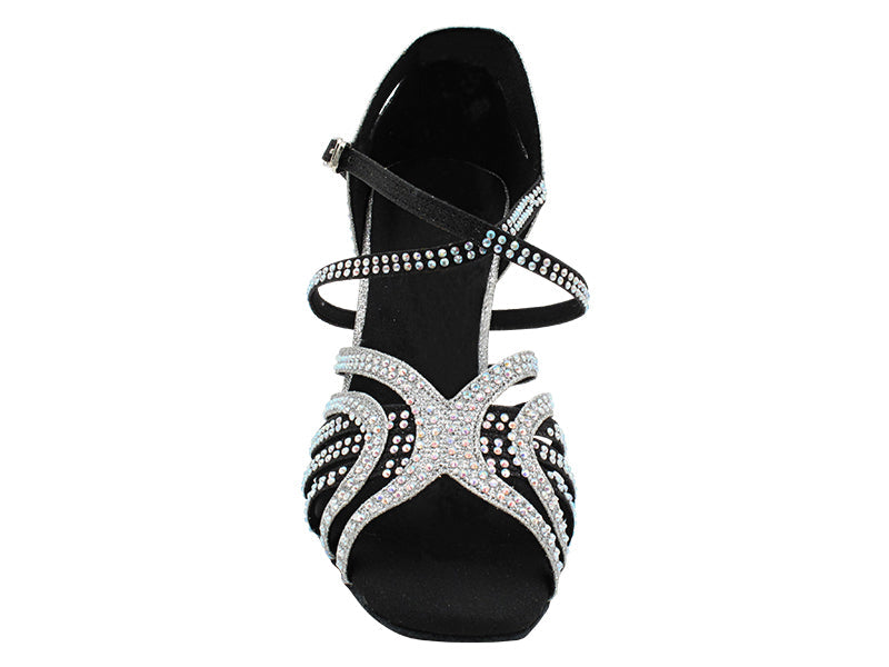 3038Bling Black &amp; Silver Glitter Satin with 3&quot; Heel (6812) in the photo