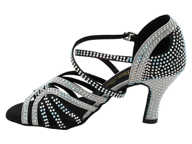 3038Bling Black &amp; Silver Glitter Satin with 3" Heel (6812) in the photo