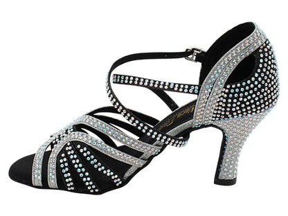 3038Bling Black &amp; Silver Glitter Satin with 3" Heel (6812) in the photo