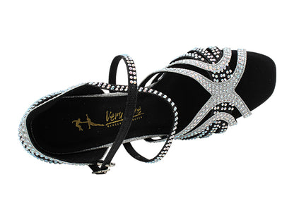 3038Bling Black &amp; Silver Glitter Satin with 3" Heel (6812) in the photo