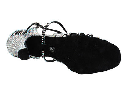 3038Bling Black &amp; Silver Glitter Satin with 3" Heel (6812) in the photo