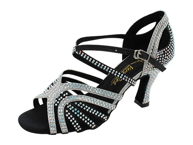 3038Bling Black &amp; Silver Glitter Satin with 3&quot; Heel (6812) in the photo