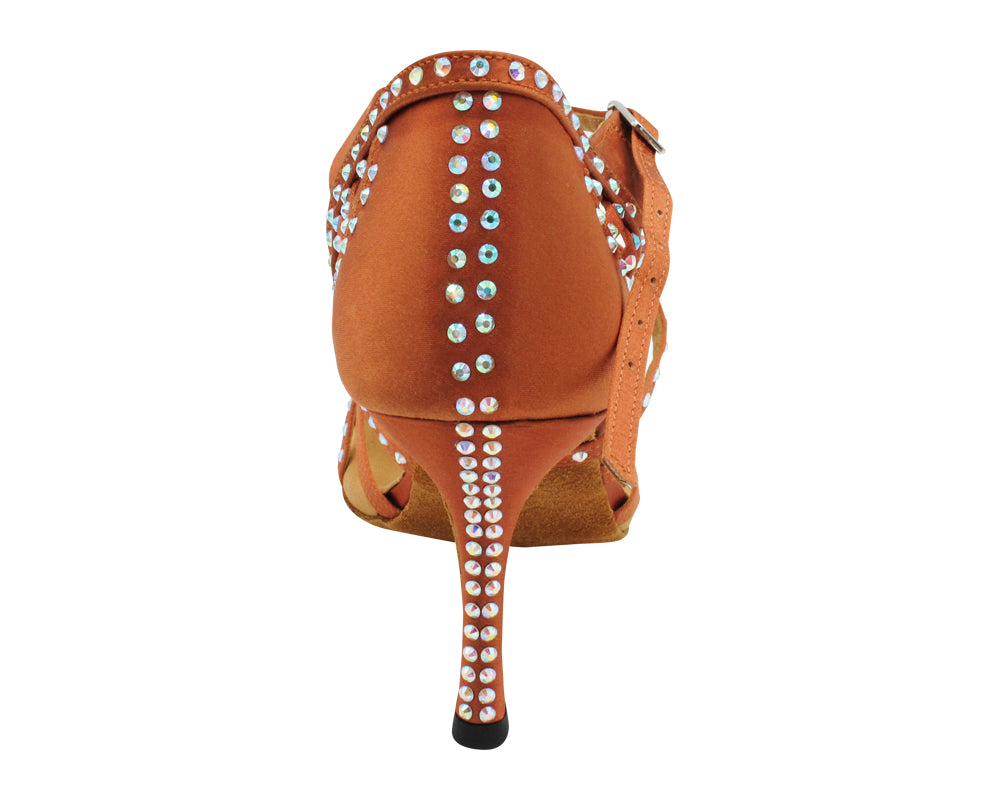 3039Bling Dark Tan Satin with 3" Slim Heel (6646) in the photo