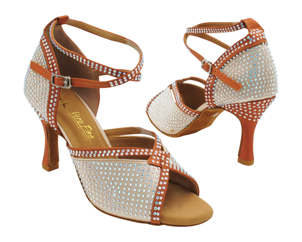 3040Bling Flesh Satin &amp; Dark Tan Satin Trim with 3" Heel (5059) in the photo