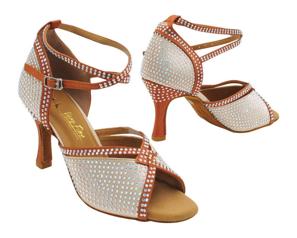 3040Bling Flesh Satin &amp; Dark Tan Satin Trim with 3" Heel (5059) in the photo