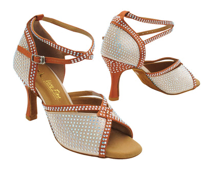 3040Bling Flesh Satin &amp; Dark Tan Satin Trim with 3" Heel (5059) in the photo