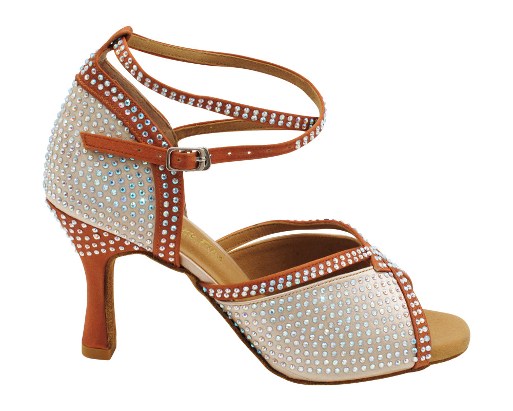 3040Bling Flesh Satin &amp; Dark Tan Satin Trim with 3" Heel (5059) in the photo