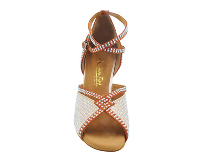3040Bling Flesh Satin &amp; Dark Tan Satin Trim with 3" Heel (5059) in the photo