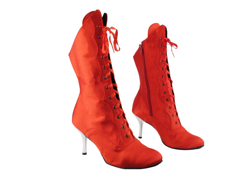 VFBoot 3301Boot Red Satin with Silver 3&quot; Slim Heel in the photo