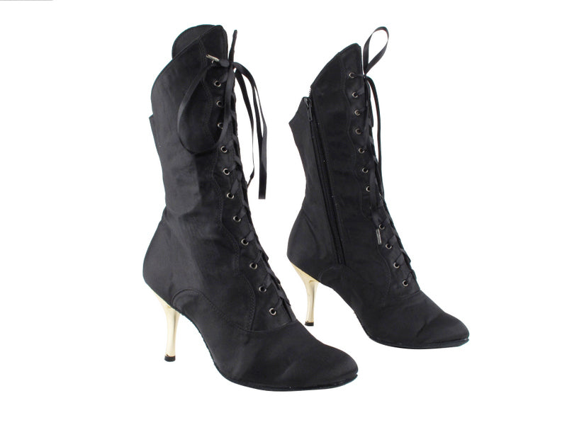 VFBoot 3301Boot Black Satin with Black Patent 3&quot; Slim Heel in the photo