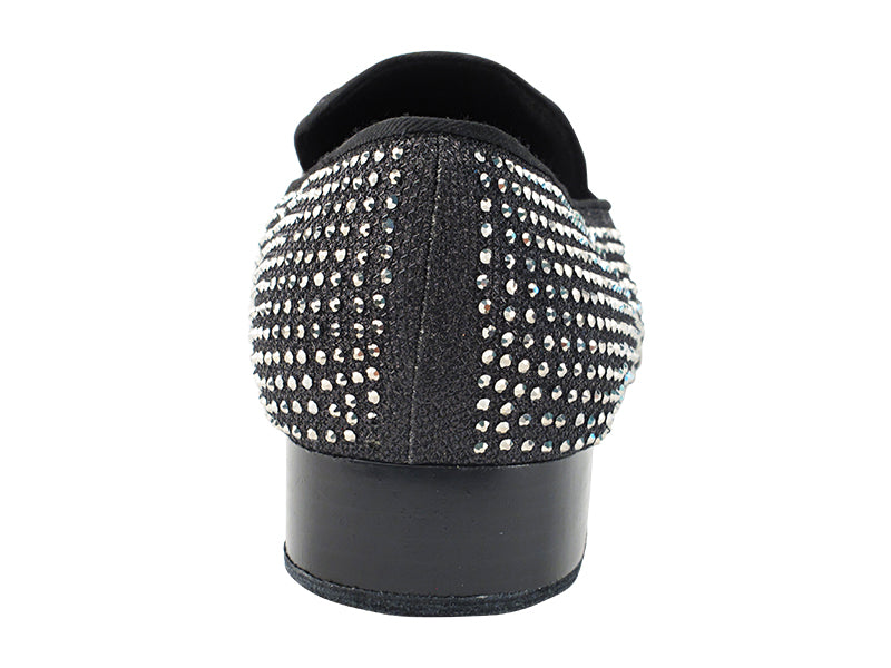 3526Bling Black Glitter Satin &amp; Crystal AB with Men 1" Standard Heel (2002) in the photo