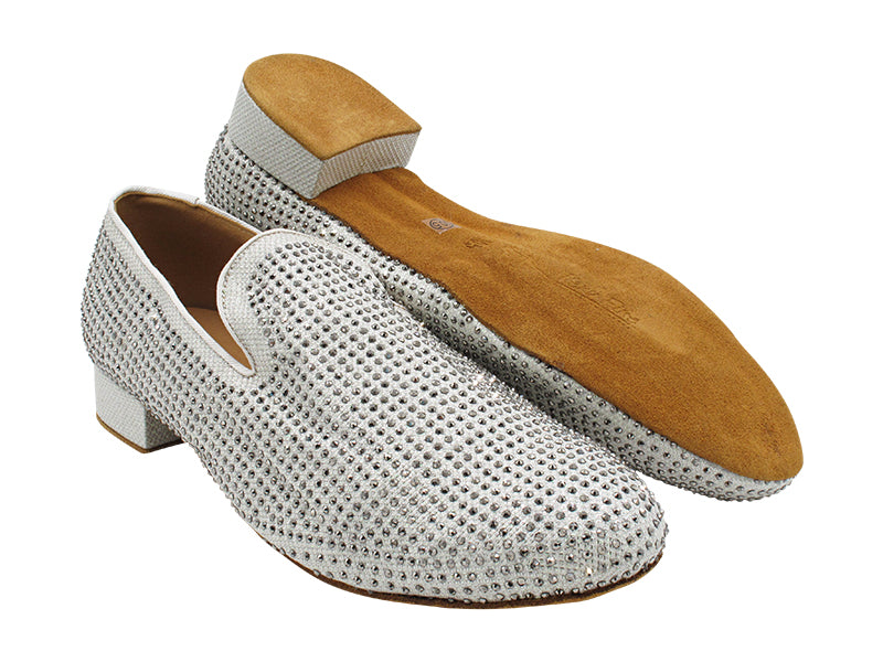 3526Bling White Glitter Satin &amp; Grey Rhinestones with Men 1" Standard Heel (2002) in the photo