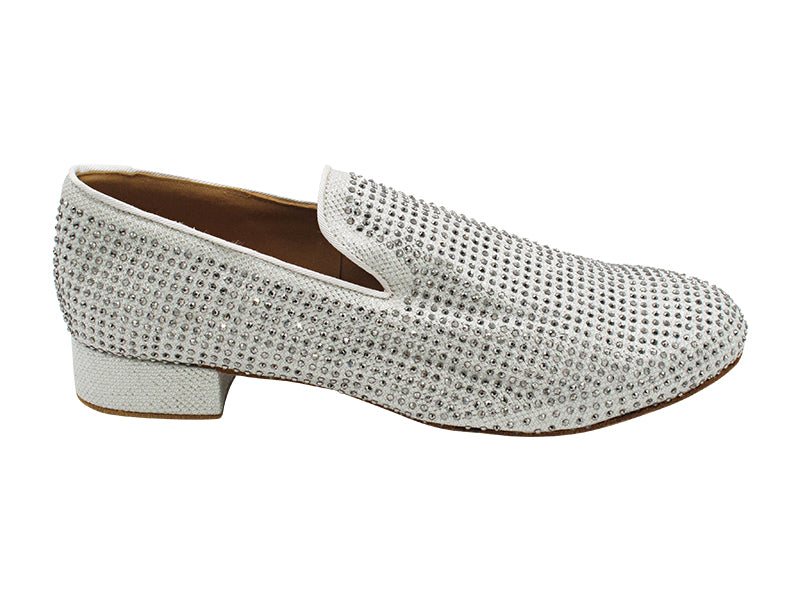 3526Bling White Glitter Satin &amp; Grey Rhinestones with Men 1" Standard Heel (2002) in the photo