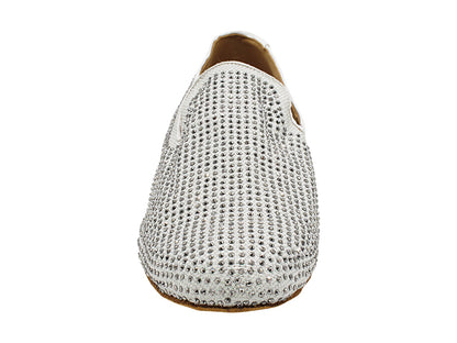 3526Bling White Glitter Satin &amp; Grey Rhinestones with Men 1" Standard Heel (2002) in the photo