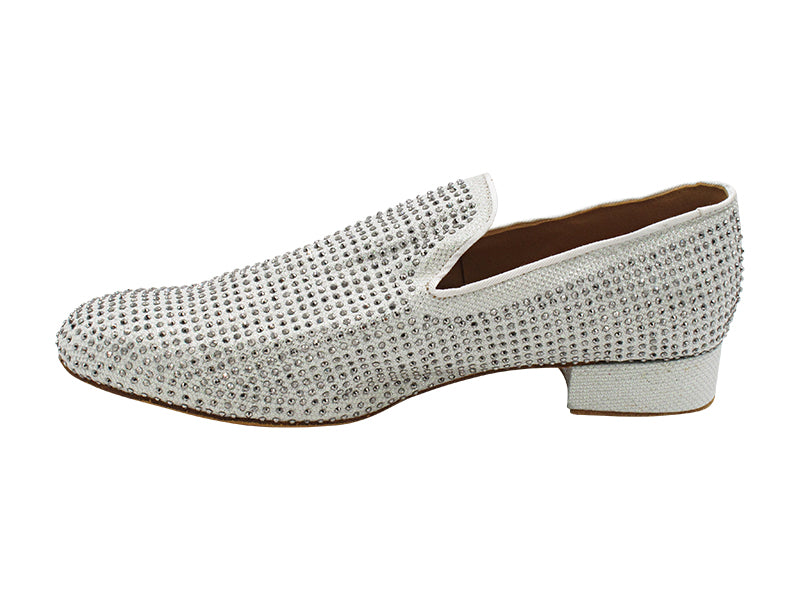 3526Bling White Glitter Satin &amp; Grey Rhinestones with Men 1" Standard Heel (2002) in the photo