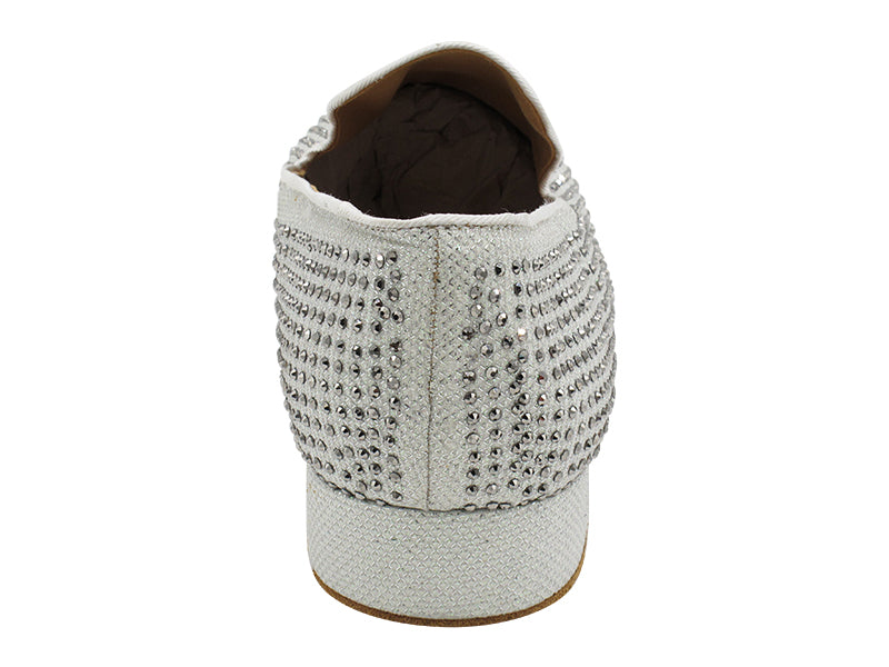 3526Bling White Glitter Satin &amp; Grey Rhinestones with Men 1" Standard Heel (2002) in the photo
