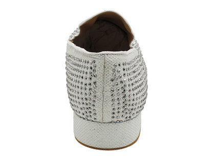 3526Bling White Glitter Satin &amp; Grey Rhinestones with Men 1" Standard Heel (2002) in the photo