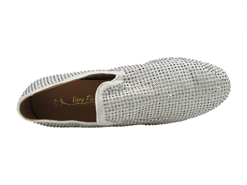 3526Bling White Glitter Satin &amp; Grey Rhinestones with Men 1" Standard Heel (2002) in the photo