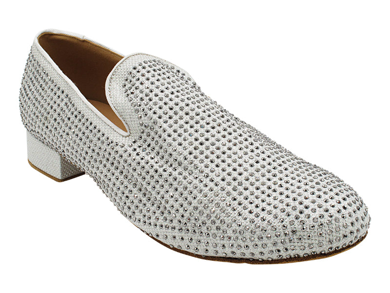 3526Bling White Glitter Satin &amp; Grey Rhinestones with Men 1" Standard Heel (2002) in the photo