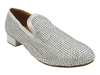 3526Bling White Glitter Satin &amp; Grey Rhinestones with Men 1" Standard Heel (2002) in the photo