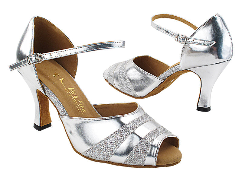 3750LEDSS Silver Leather &amp; Silver Glitter Satin Trim with 3&quot; Heel (6812) in the photo
