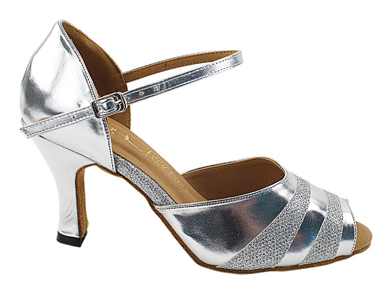 3750LEDSS Silver Leather &amp; Silver Glitter Satin Trim with 3&quot; Heel (6812) in the photo