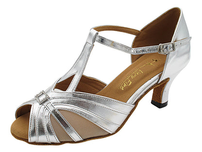 751LEDSS Shiny Silver Leather &amp; Flesh Mesh with 2.5&quot; Heel (2899) in the photo