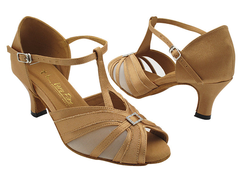 3751LEDSS Brown Satin & Flesh Mesh with 2.5" Heel (2899) in the photo