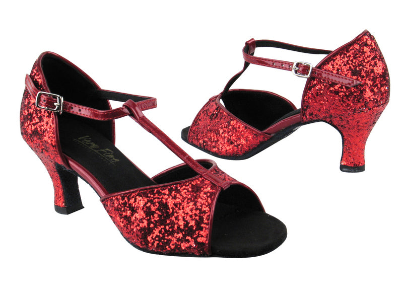 5004 10 Red Sparkle_Red Patent Straps with 2.5&quot; low heel in the photo