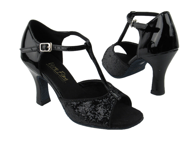 5004 Black Sparkle_Black Patent_1616 Back with 3&quot; heel in the photo